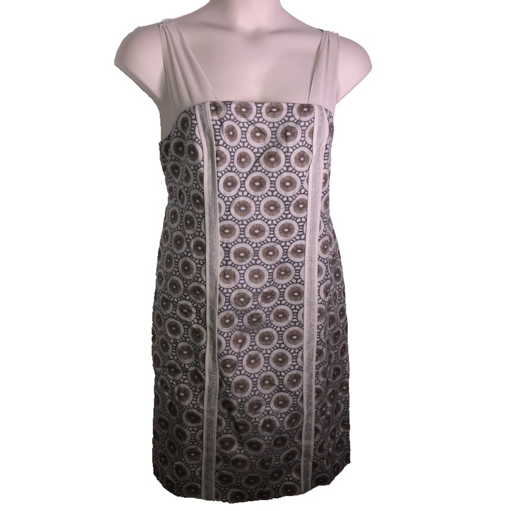 NWT $138 ISABEL TOLEDO Party Cocktail Sheath Dress Sz 14 Linen blend Tan Circles